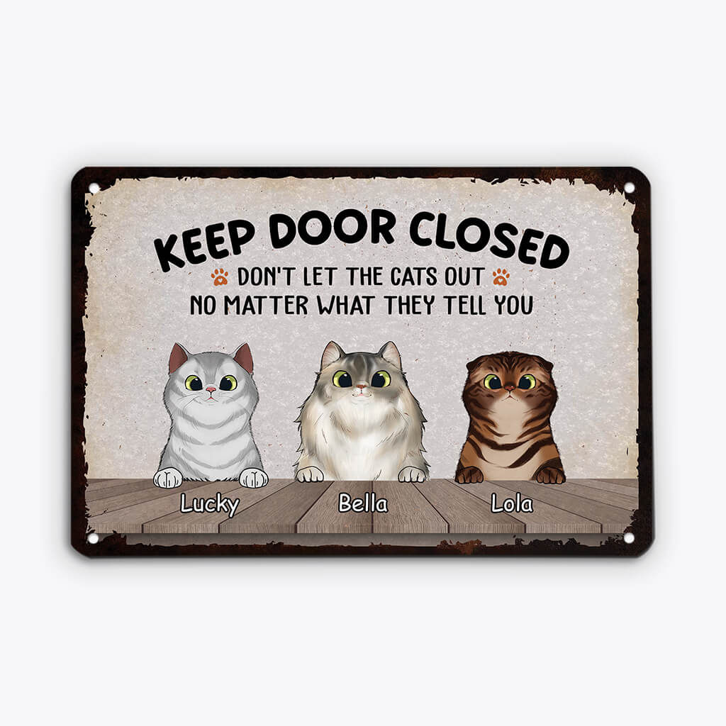 2645EUK1 keep door closed custom metal signs uk for cat lovers