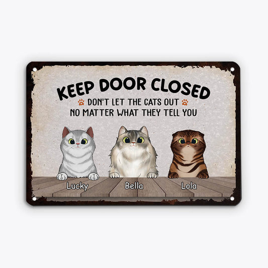 2645EUK1 keep door closed custom metal signs uk for cat lovers