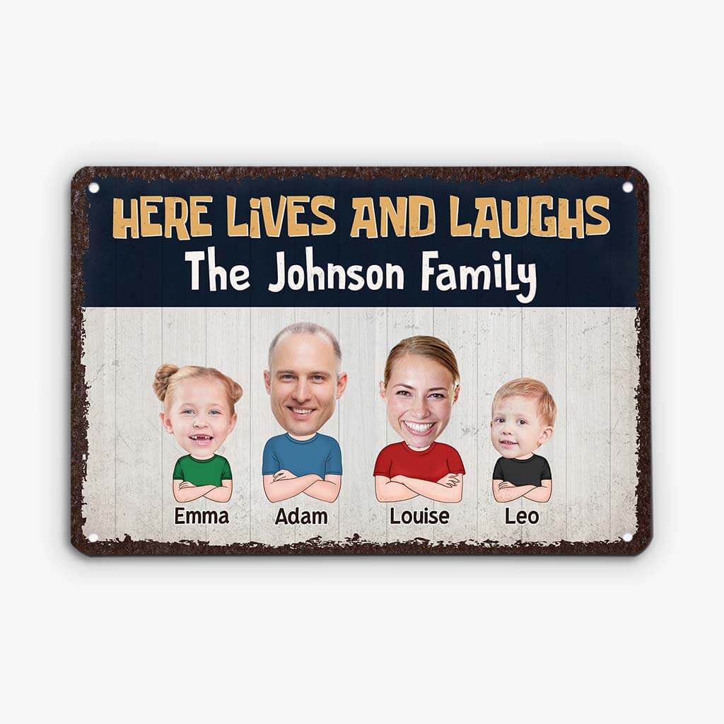 2647EUK1 here lives and laughs custom design metal signs for family