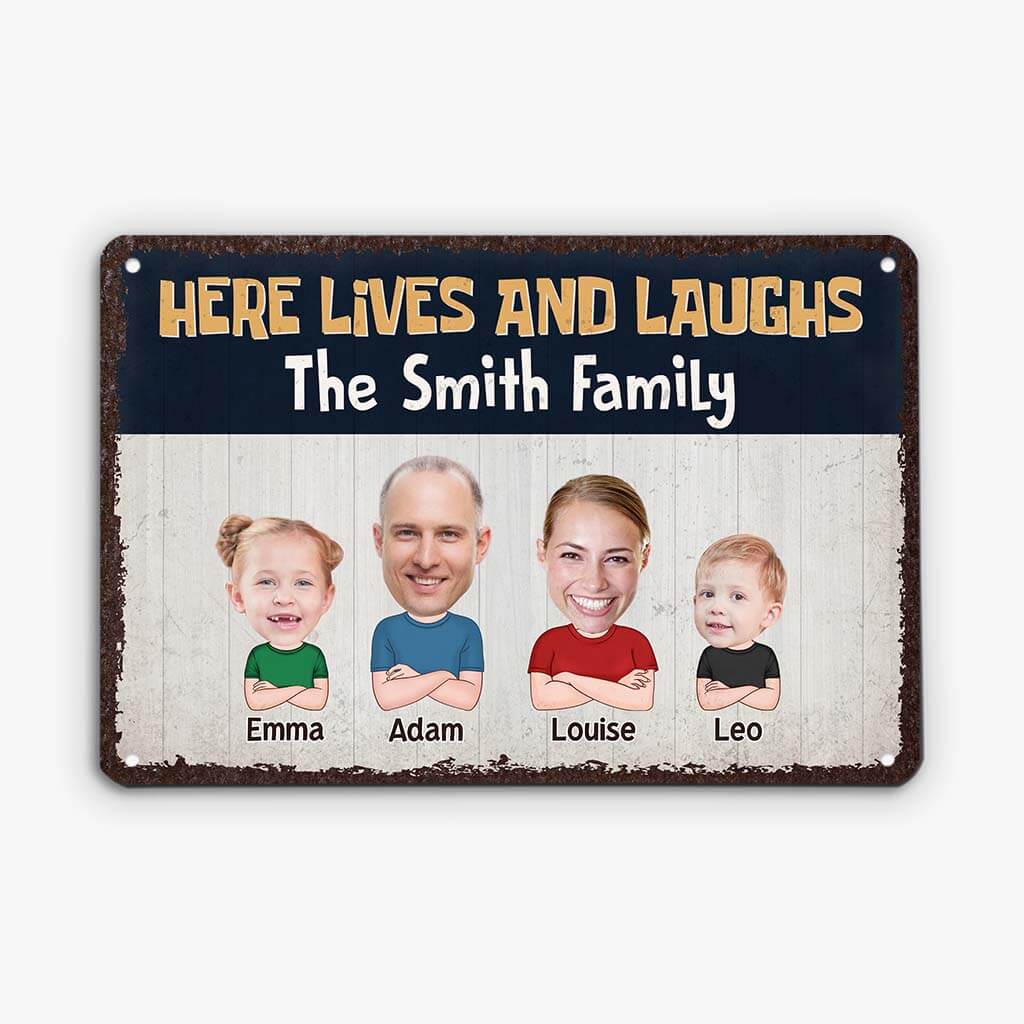 2647EUK2 here lives and laughs custom design metal signs for family