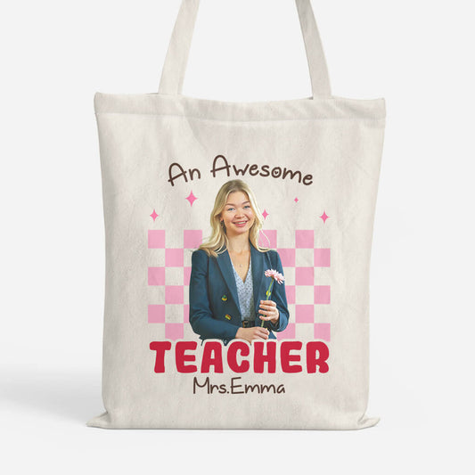 2653BUK1 an awesome teacher personalised canvas tote bag for female