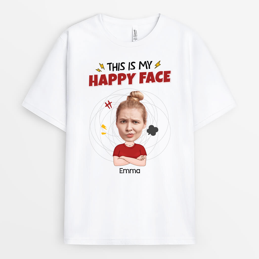 2661AUK1 this is my happy face funny personalised printed t shirts for women