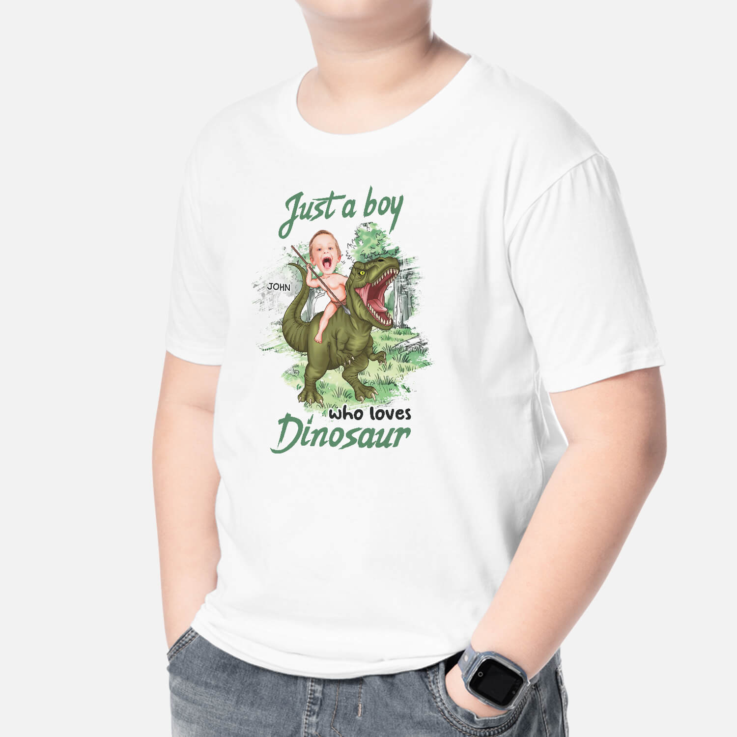 2663AUK2 just a boy who loves dinosaur custom kids t shirt