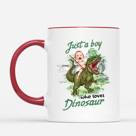 2663MUK2 just a boy who loves dinosaur personalised childrens mugs