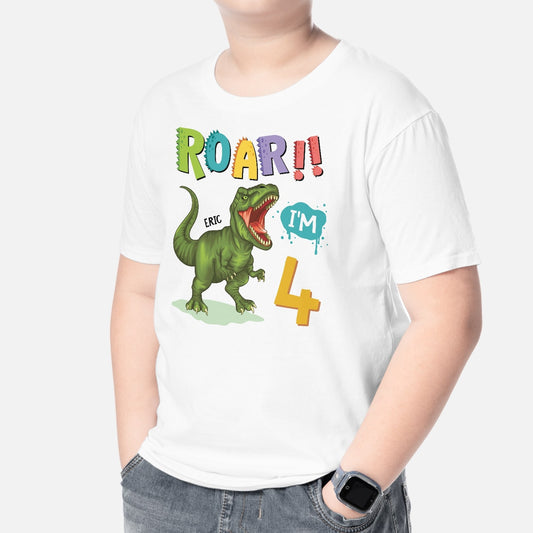 2677AUK2 roaring dinosaur customised kids shirts for birthday