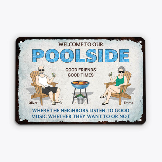 2678EUK2 welcome to our poolside custom metal signs uk for couple
