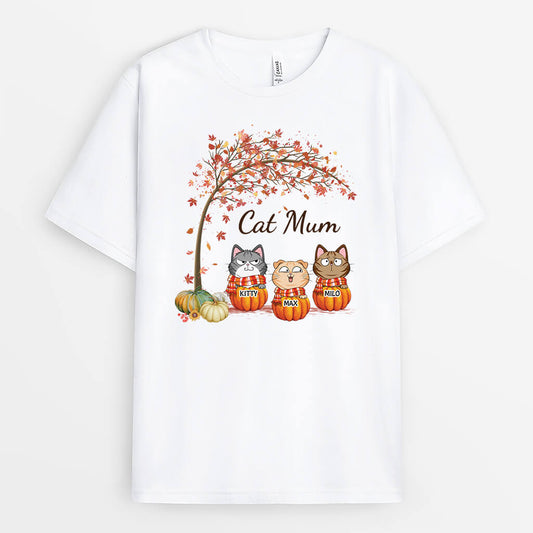 2738AUK1 cat mom autumn tree personalised t shirts for cat lovers