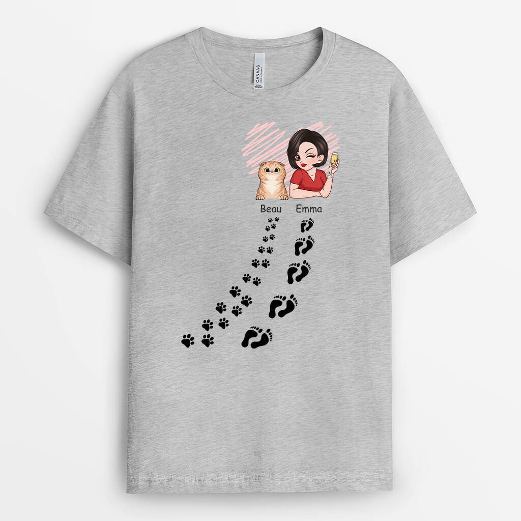 2768AUK2 paw prints and footprints t shirt unique gifts for cat lovers