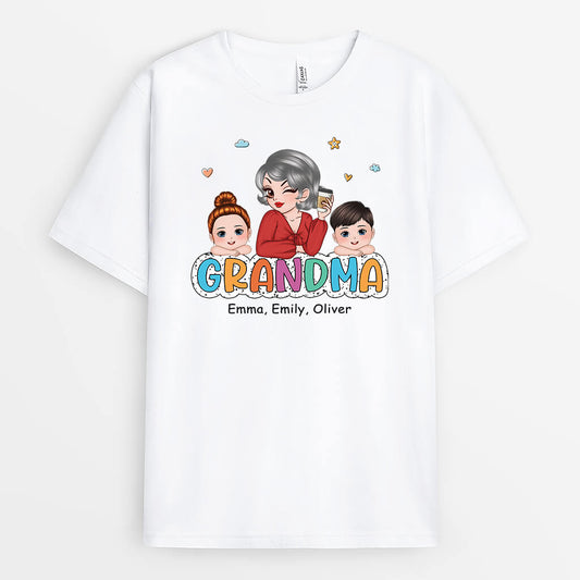 2774AUK1 grandma and cute kids personalised tee shirts