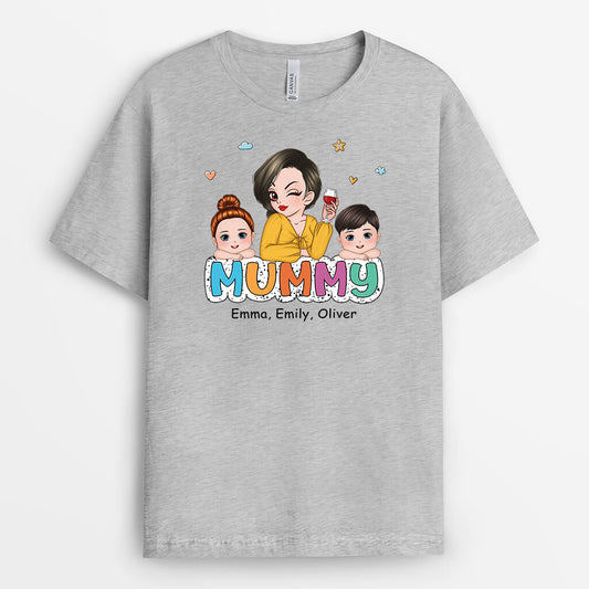 2774AUK2 grandma and cute kids personalised tee shirts