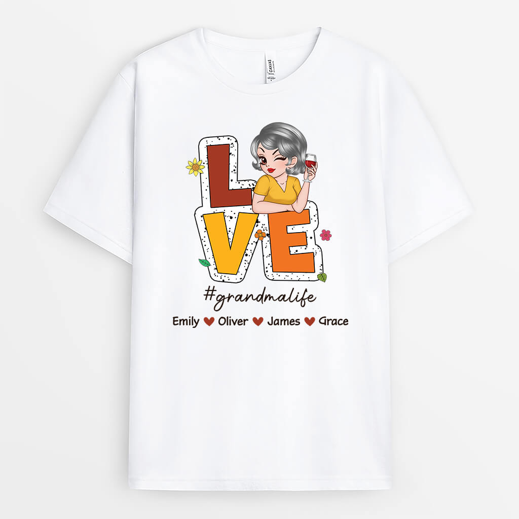 2780AUK1 love _grandmalife t shirt personalised presents for grandma