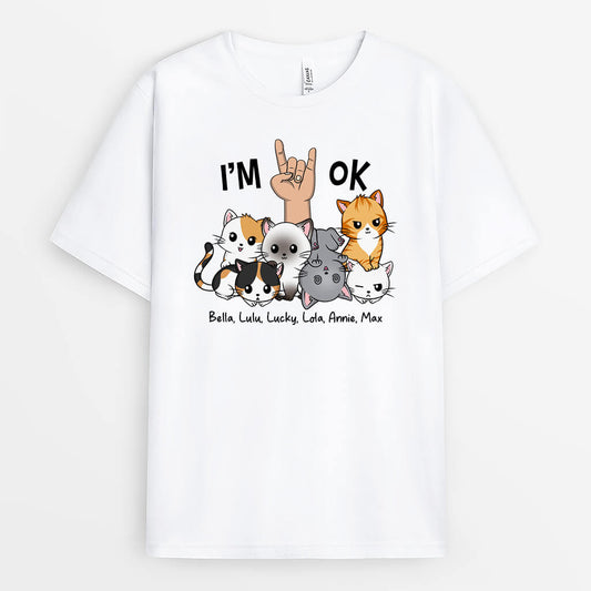 2796AUK1 im ok t shirt personalised cat themed presents