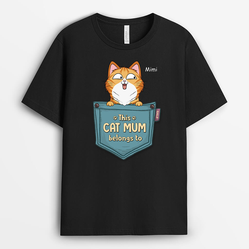 2816AUK3 this cat dad belongs to t shirt personalised cat lover present ideas