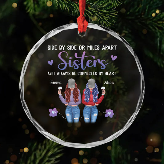 2822OUK1 personalised sisters connected by heart christmas glass ornament 2822O8Z5E