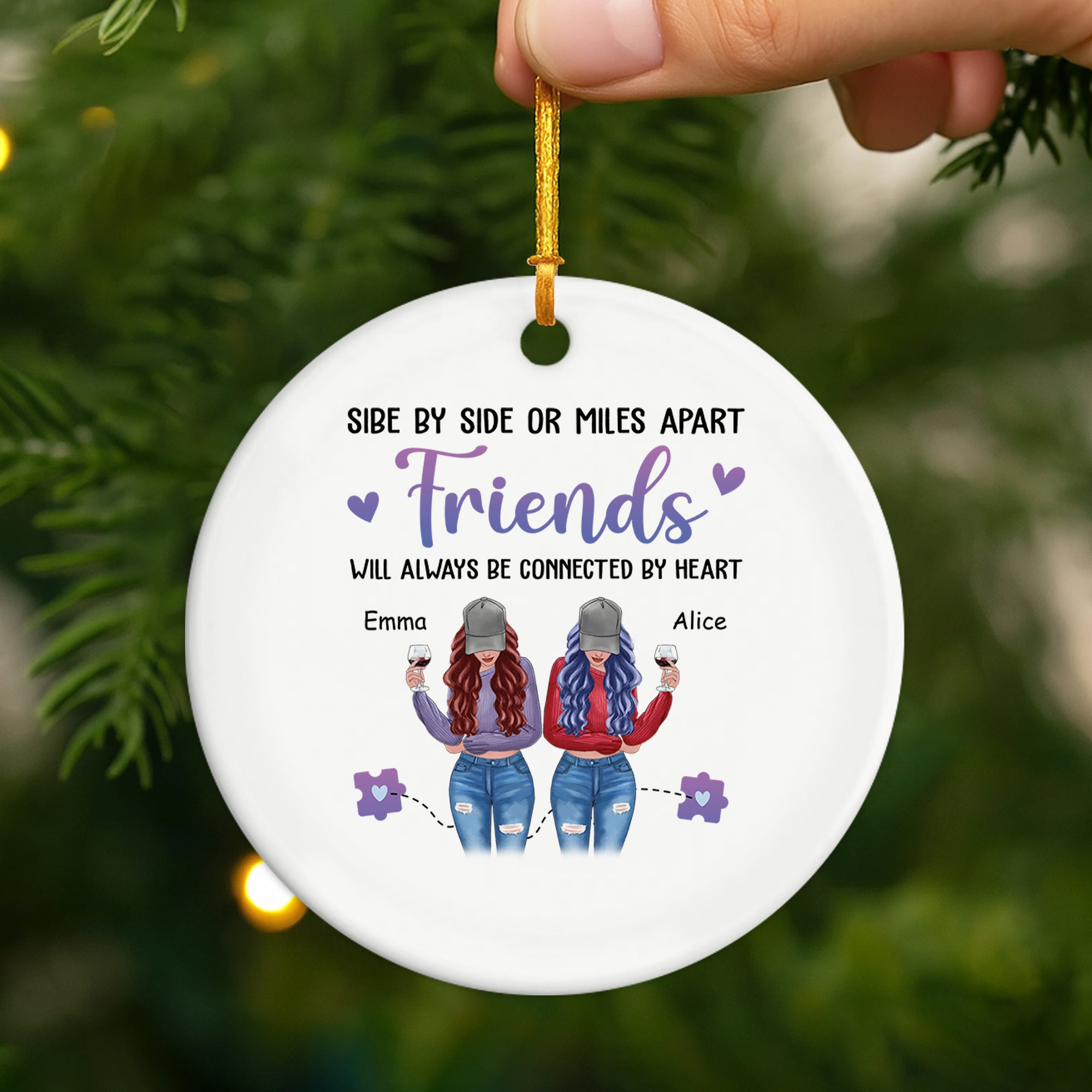 2822OUK2 personalised sisters connected by heart christmas ceramic ornament 2822O8Z5E