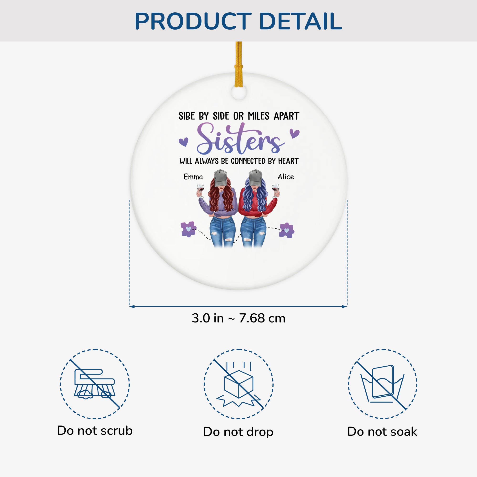 2822OUK3 personalised sisters connected by heart christmas ceramic ornament 2822O8Z5E