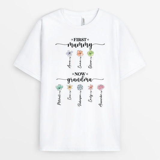 2851AUK1 first mummy now grandma t shirt personalised present ideas for grandma mum
