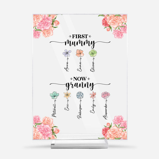 2851RUK1 personalised first mummy now granny acrylic plaque with stand 2851r8q5a