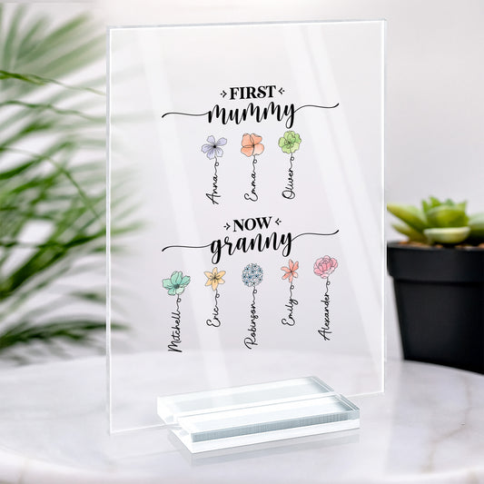 2851RUK2 personalised first mummy now granny acrylic plaque with stand 2851r8q5a