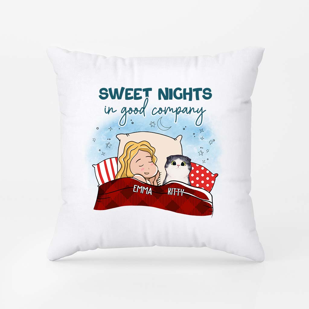 2859PUK1 sweet nights in good company pillow personalised gifts for cat owners