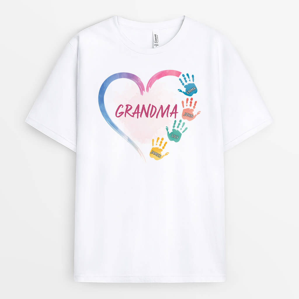 2869AUK1 personalised heart kidss handprints grandma t shirt personalised gifts for grandma