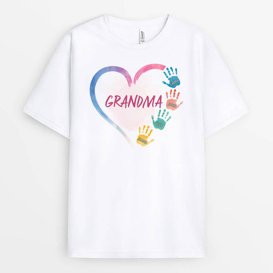 2869AUK1 personalised heart kidss handprints grandma t shirt personalised gifts for grandma