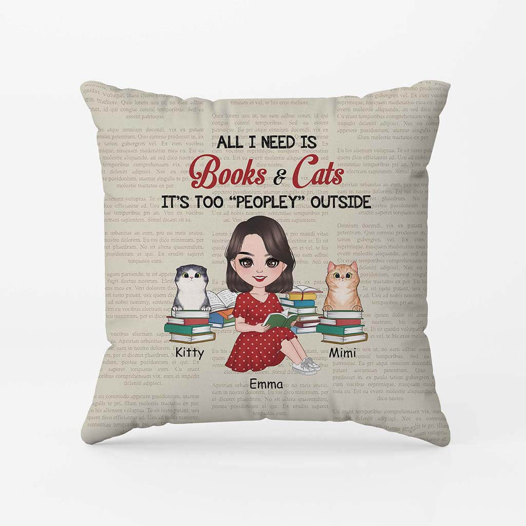 2873PUK1 all i need is book cats pillow custom gifts for her