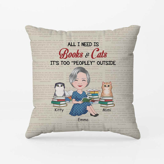 2873PUK2 all i need is book cats pillow custom gifts for her