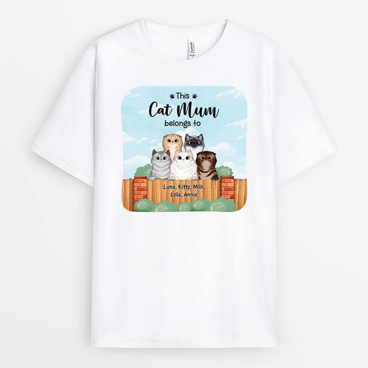 2875AUK1 this cat mum belongs to t shirt personalised present idea for cat owners