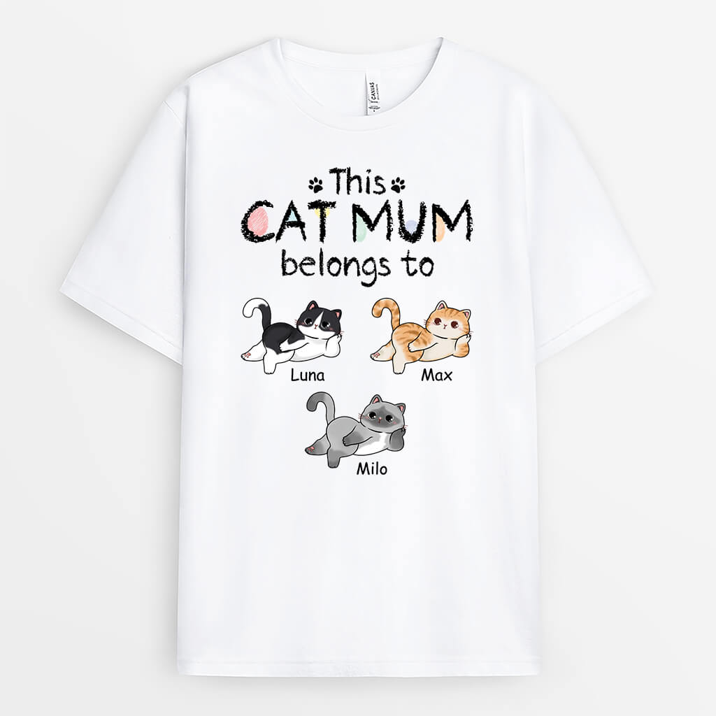 2878AUK1 this cat mum belongs to t shirt personalised gifts for cat lovers