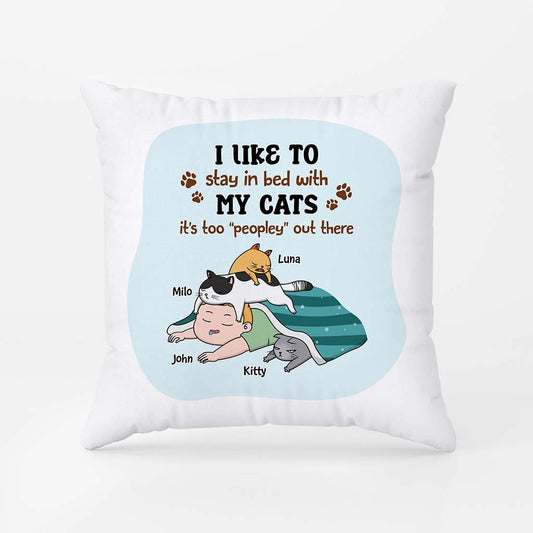2881PUK2 i like to stay in my bed with my cats pillow personalised gifts for cat lover