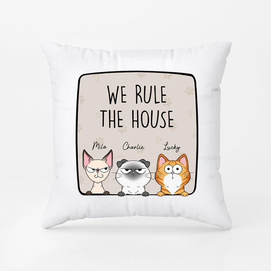 2884PUK1 we rule the house pillow personalised gifts for cat fan
