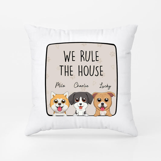 2884PUK1 we rule the house pillow personalised gifts for dog owners