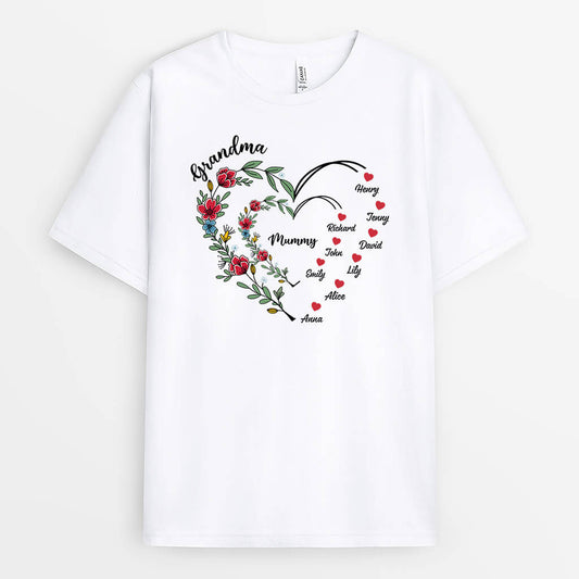 2886AUK1 grandma heart t shirt personalised gifts for grandma