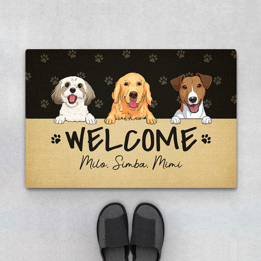 2888DUK1 welcome with dog doormat cute personalised gifts_c5adc55a 17fc 4c52 9b7d 218e182338ea
