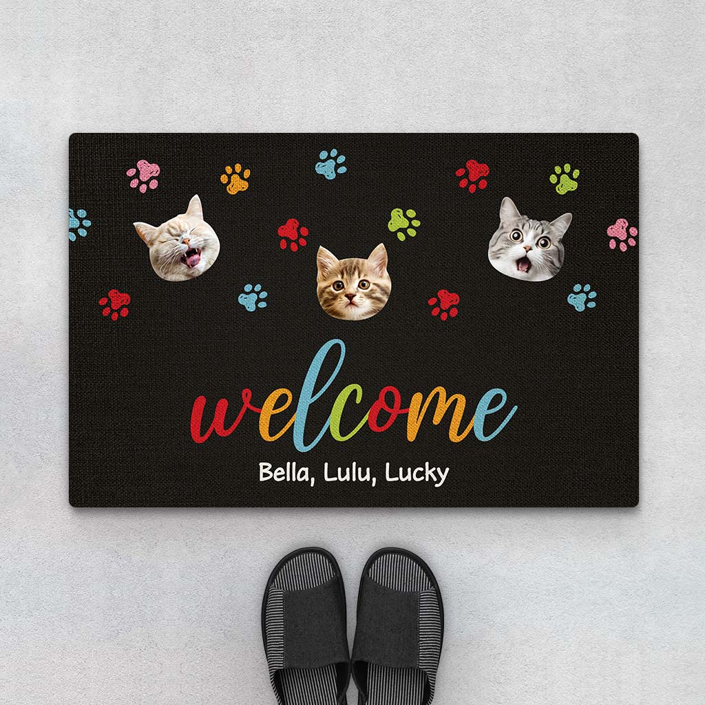 2890DUK1 welcome with funny cat face doormat personalised gifts for cat lovers