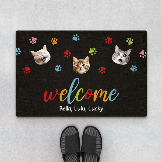 2890DUK1 welcome with funny cat face doormat personalised gifts for cat lovers