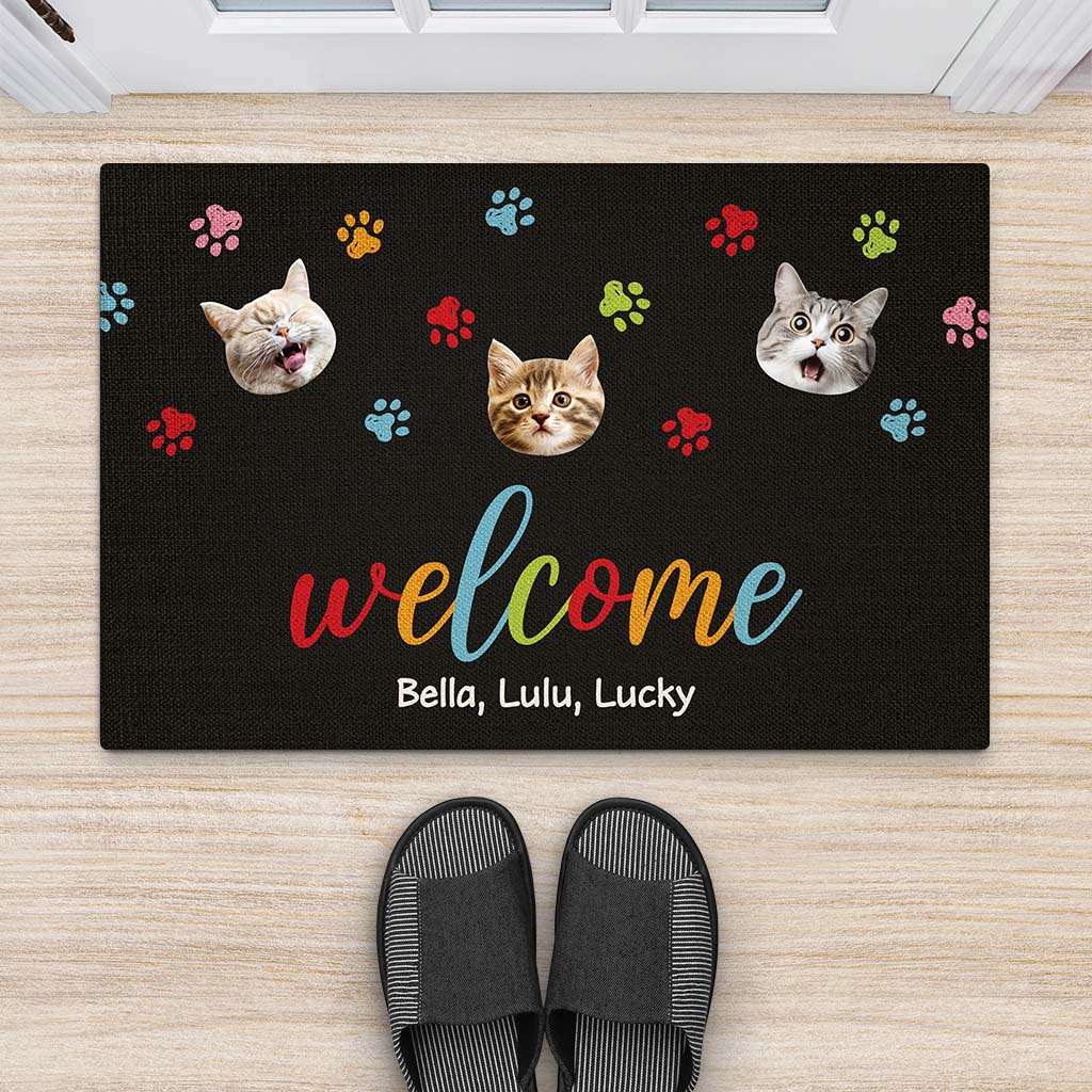 2890DUK2 welcome with funny cat face doormat personalised gifts for cat lovers