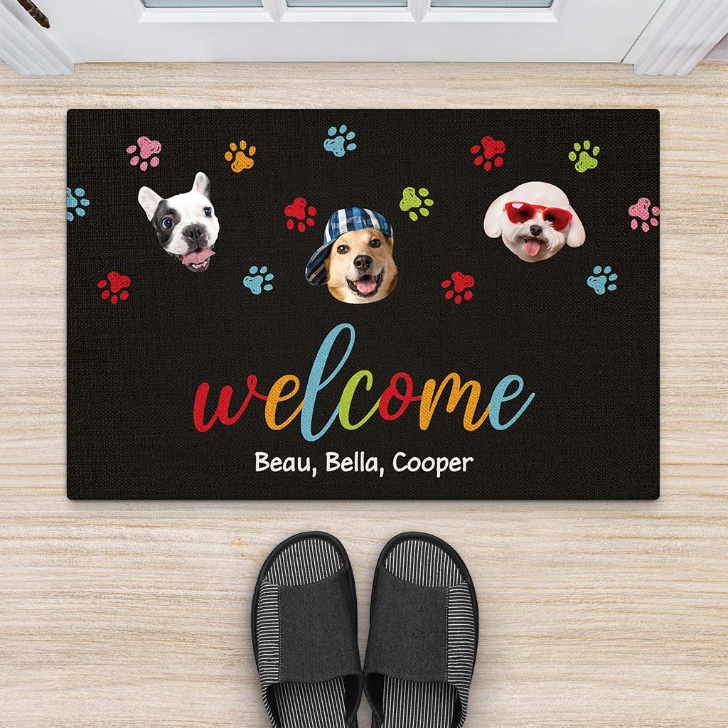 2890DUK2 welcome with funny dog face doormat personalised gifts for dog lovers