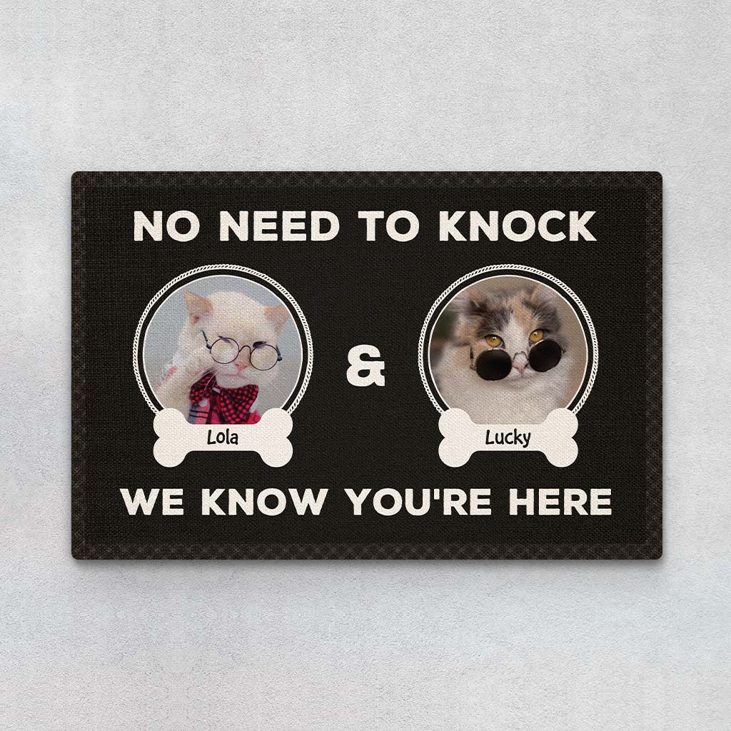 2892DUK1 no need to knock i know youre here personalised cat doormat