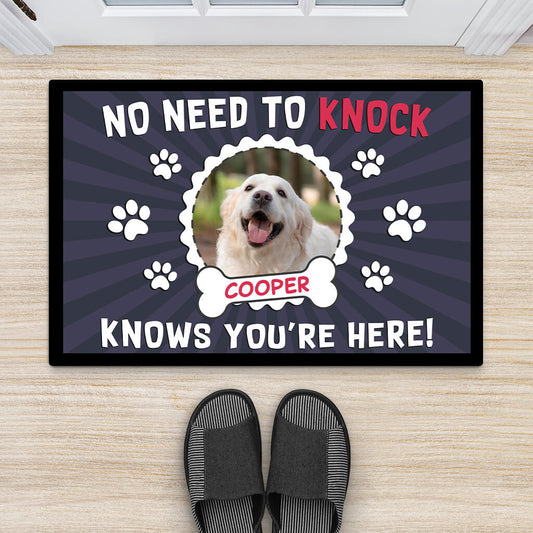2897DUK2 no need to knock cooper knows youre here doormat custom dog lover presents