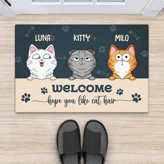 2898DUK2 welcome hope you like cat hair custom doormat uk