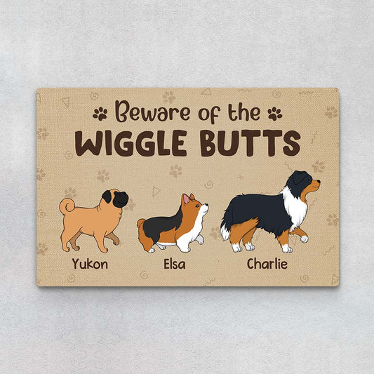 2902DUK1 beware of the wiggle butts doormat personalised presents for dog owners