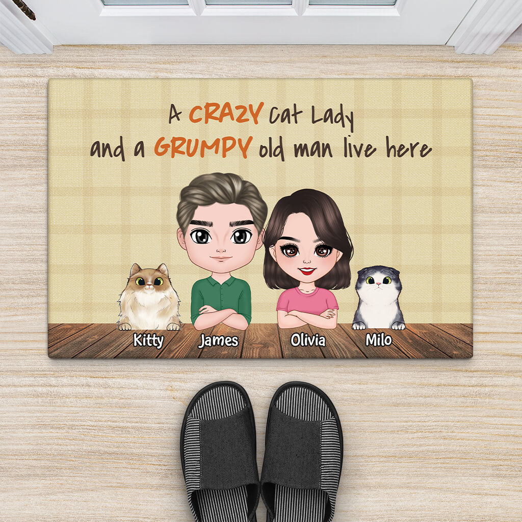 2906DUK2 a crazy cat lady doormat personalised gift ideas for couple
