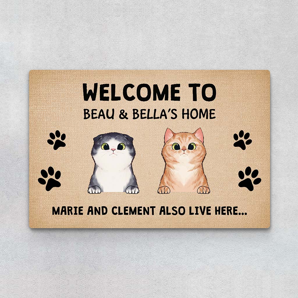 2910DUK1 welcome to beau bellas home doormat personalised gifts for cat lovers