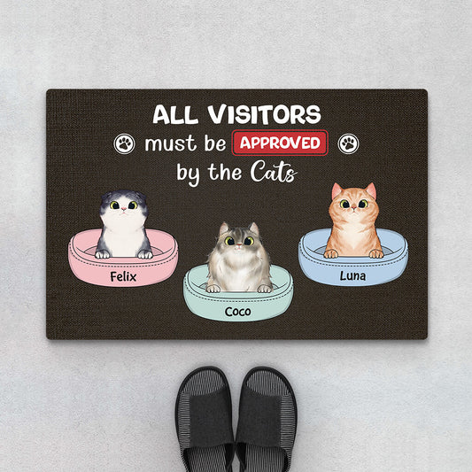 2913DUK1 all visitors must be approved by the cats doormat personalised cat themed gifts