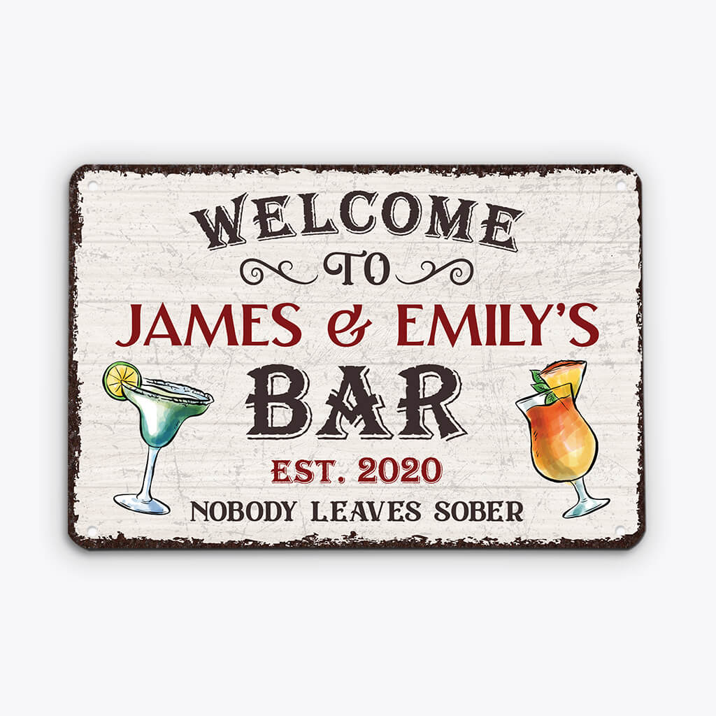 2933EUK1 welcome to names bar metal sign customised alcohol theme gifts