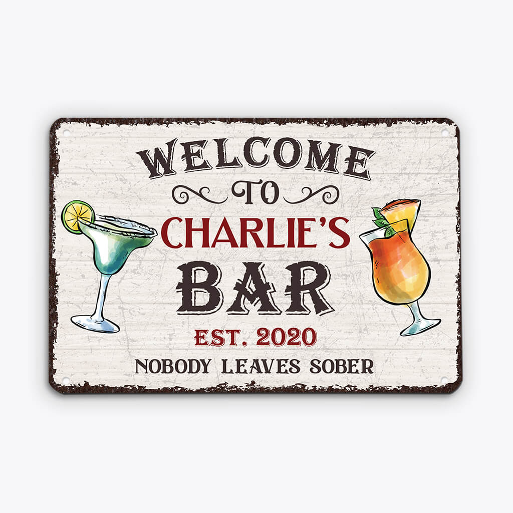 2933EUK2 welcome to names bar metal sign customised alcohol theme gifts