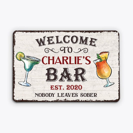 2933EUK2 welcome to names bar metal sign customised alcohol theme gifts