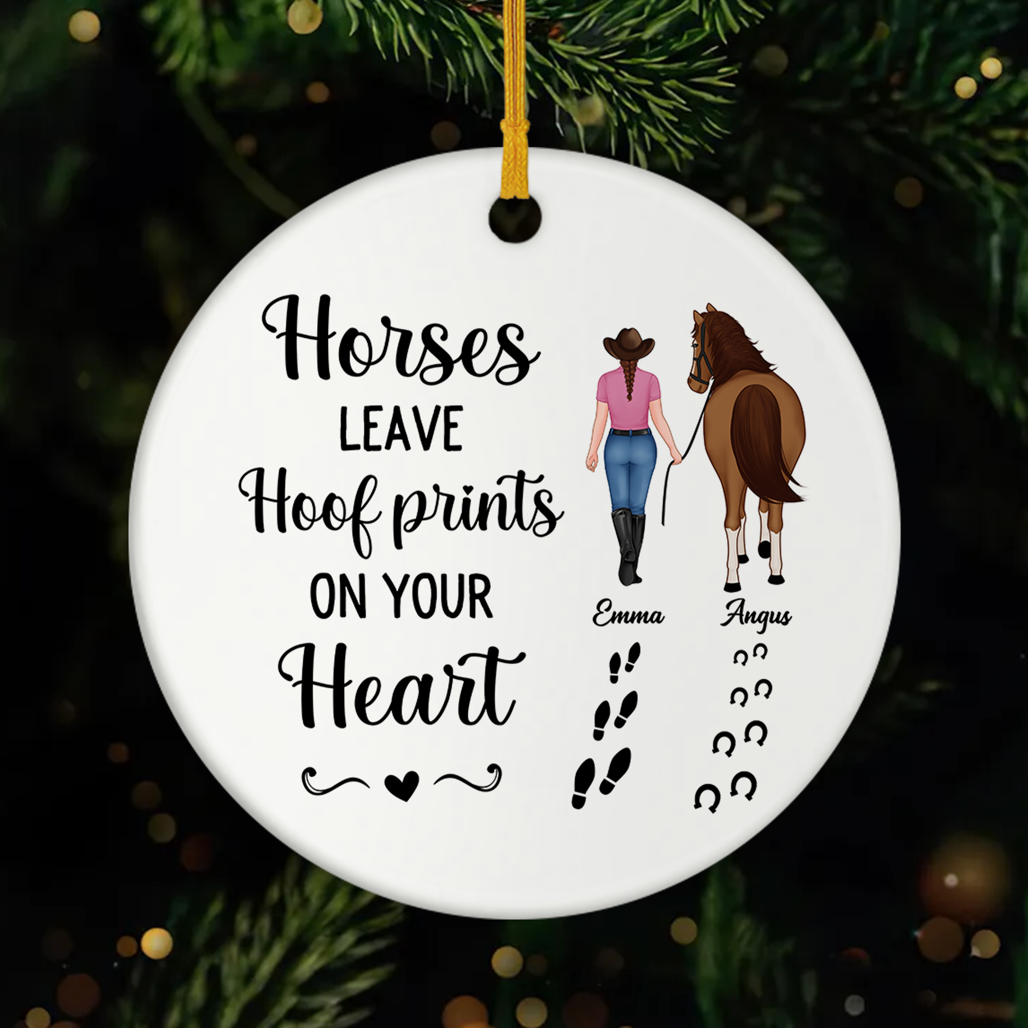 2938OUS1 personalized horse gift hoof prints on your heart ceramic ornament 2938O6U7U